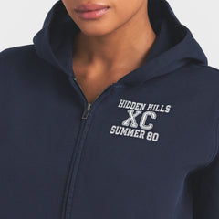BOYFRIEND FLEECE ZIP UP HOODIE | NAVY HIDDEN HILLS ON A MODEL FRONTVIEW @ | FOCUS: 0.0, 1.0, 0.9