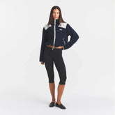 TEDDY BOXY ZIP UP JACKET | NAVY ON A MODEL | FOCUS: 0.0, 1.0, 0.9