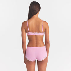 FITS EVERYBODY LACE BOY SHORT | BUBBLE GUM TONAL ON A MODEL BACK @ | FOCUS: 0.0, 1.0, 0.9