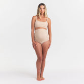 FITS EVERYBODY MATERNITY BANDED HIGH-WAISTED BRIEF | SAND ON A MODEL FRONT VIEW @ | FOCUS: 0.0, 1.0, 0.9