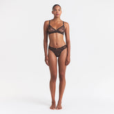 STRETCH LACE DIPPED THONG | ESPRESSO ON A MODEL FRONT VIEW @ | FOCUS: 0.0, 1.0, 0.9