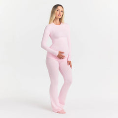 COTTON JERSEY MATERNITY FOLDOVER PANT | CHERRY BLOSSOM ON A MODEL SIDE VIEW @ | FOCUS: 0.0, 1.0, 0.9