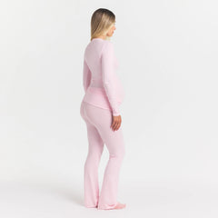 COTTON JERSEY MATERNITY FOLDOVER PANT | CHERRY BLOSSOM ON A MODEL SIDE VIEW @ | FOCUS: 0.0, 1.0, 0.9