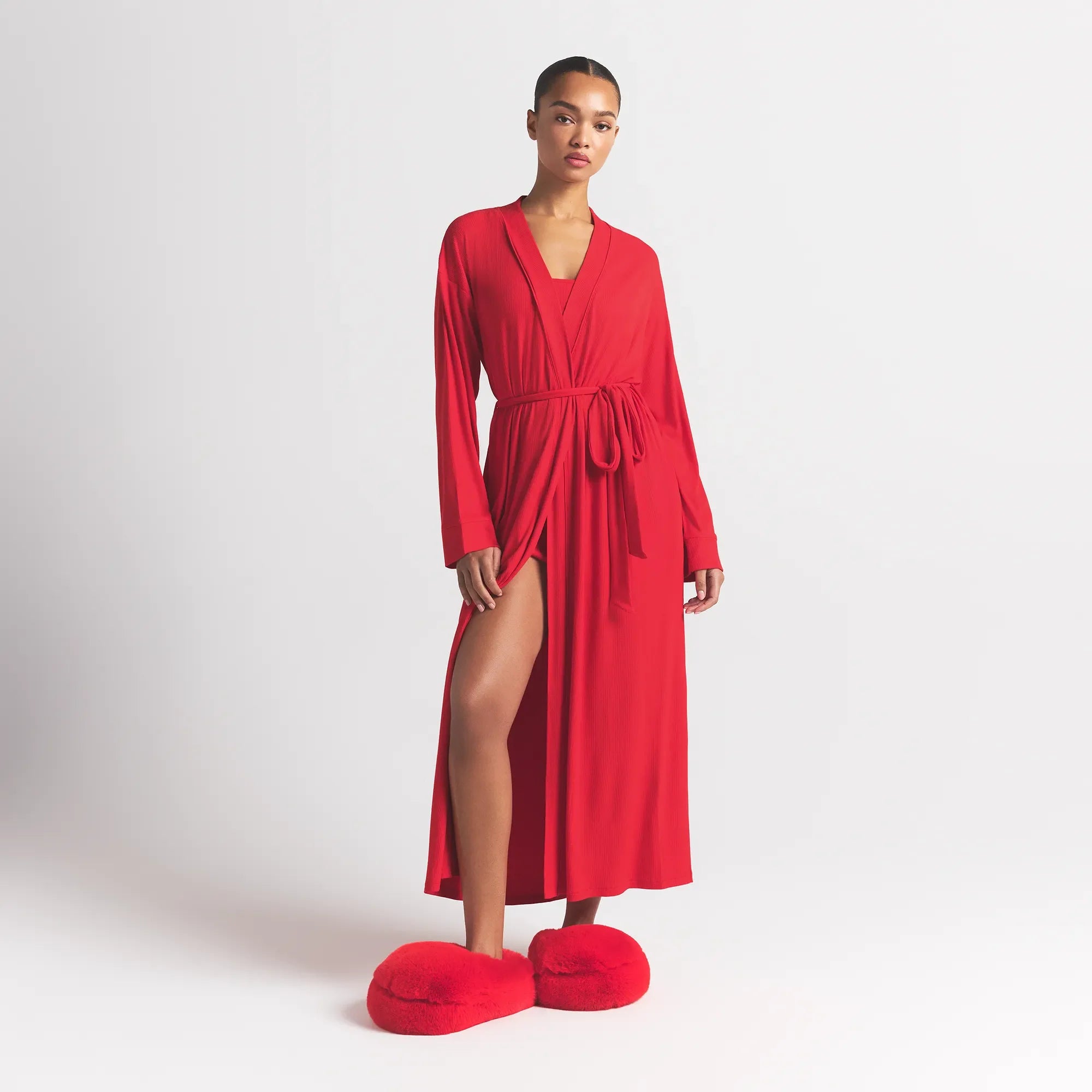 SOFT LOUNGE LONG ROBE | CHERRY ON A MODEL FRONT VIEW @ | FOCUS: 0.0, 1.0, 0.9