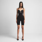 SEAMLESS SCULPT BUTT LIFTING OPEN BUST BODYSUIT | ONYX ON A MODEL FRONT VIEW