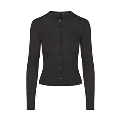 SHEER MODAL CARDIGAN | ONYX FLAT ON A WHITE BACKGROUND | FLT