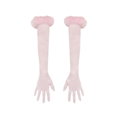 SILK FEATHER TRIM GLOVES | CHERRY BLOSSOM FLAT ON A WHITE BACKGROUND | FLT
