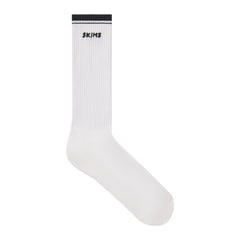 RIBBED CREW LOGO SOCK | SNOW AND ONYX & LAYS FLAT ON A WHITE BACKGROUND | FLT