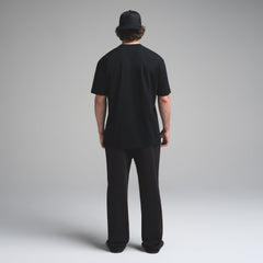 HEAVYWEIGHT COTTON MENS RELAXED T-SHIRT | OBSIDIAN ON A MODEL FRONT VIEW | FOCUS: 0.0, 1.0, 0.9