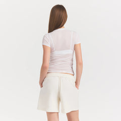 SHEER RIB T-SHIRT | SNOW ON A MODEL SIDE VIEW @ | FOCUS: 0.0, 1.0, 0.9