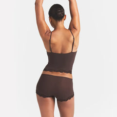 FITS EVERYBODY LACE TRIANGLE CAMI AND BOY SHORT SET | ESPRESSO ON A MODEL BACK VIEW | FOCUS: 0.0, 1.0, 0.9