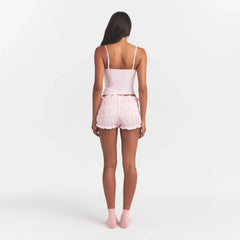 SKIMS SLEEP CAMI AND BLOOMER SET | BARELY PINK ON A MODEL BACK VIEW @ | FOCUS: 0.0, 1.0, 0.9