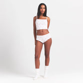 LOGO POINTELLE CAMI SLEEP SET | SNOW LACE HEARTS ON A MODEL FRONT VIEW @ | FOCUS: 0.0, 1.0, 0.9