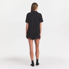 ORGANIC COTTON SLEEP SHORT SLEEVE SET | OBSIDIAN ON A MODEL FRONT VIEW @ | FOCUS: 0.0, 1.0, 0.9