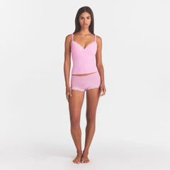 FITS EVERYBODY LACE PUSH-UP CAMI | BUBBLE GUM TONAL ON A MODEL FRONT VIEW @ | FOCUS: 0.0, 1.0, 0.9