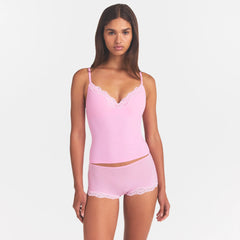 FITS EVERYBODY LACE PUSH-UP CAMI | BUBBLE GUM TONAL ON A MODEL SIDE VIEW @ | FOCUS: 0.0, 1.0, 0.9