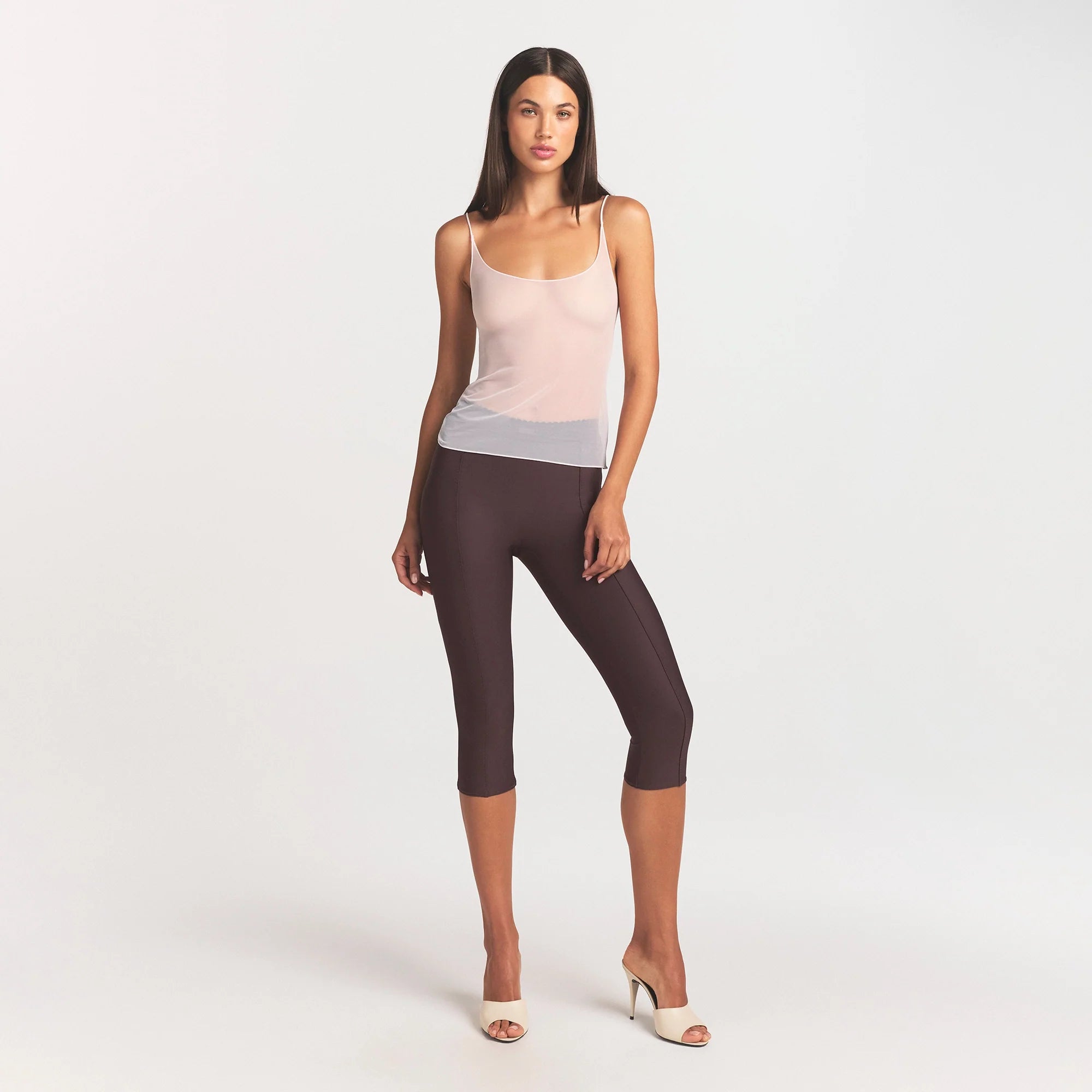 ULTRA FINE MESH CAMI | BARELY PINK ON A MODEL FRONT VIEW @ | FOCUS: 0.0, 1.0, 0.9
