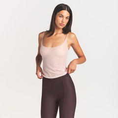 ULTRA FINE MESH CAMI | BARELY PINK ON A MODEL SIDE VIEW @ | FOCUS: 0.0, 1.0, 0.9