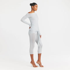 CUPRO JERSEY ASYMMETRICAL TOP | PEARL ON A MODEL FRONT VIEW @ | FOCUS: 0.0, 1.0, 0.9