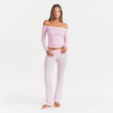 SMOOTH LAYERS OFF THE SHOULDER TOP | PEONY ON A MODEL FRONT VIEW @ | FOCUS: 0.0, 1.0, 0.9