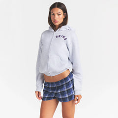 COTTON FLEECE CLASSIC ZIP UP HOODIE | LHG ARCHED SKIMS PLAID ON A MODEL | FOCUS: 0.0, 1.0, 0.9