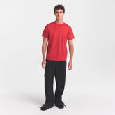 HEAVYWEIGHT COTTON MENS CLASSIC CREWNECK | WASHED RED ON A MODEL FRONT VIEW @ | FOCUS: 0.0, 1.0, 0.9