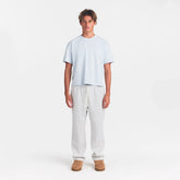 HEAVYWEIGHT COTTON MENS RELAXED CROPPED CREWNECK | ATMOSPHERE ON A MODEL FRONT VIEW @ | FOCUS: 0.0, 1.0, 0.9
