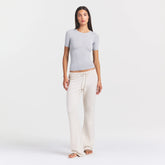 SHEER MODAL LONG T-SHIRT | HEATHER GREY ON A MODEL FRONT VIEW