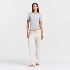 SHEER MODAL LONG T-SHIRT | HEATHER GREY ON A MODEL FRONT VIEW