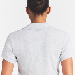 WORN IN JERSEY POLO | LIGHT HEATHER GREY ON A MODEL BACK VIEW @ | FOCUS: 0.0, 1.0, 0.9