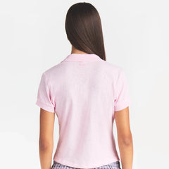 WORN IN JERSEY POLO | PEONY ON A MODEL BACK VIEW @ | FOCUS: 0.0, 1.0, 0.9