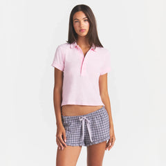 WORN IN JERSEY POLO | PEONY ON A MODEL FRONT VIEW @ | FOCUS: 0.0, 1.0, 0.9