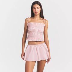 COTTON POPLIN RUFFLE CAMI | DUSTY PINK ON A MODEL SIDE VIEW @ | FOCUS: 0.0, 1.0, 0.9