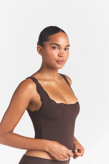 FITS EVERYBODY LACE TANK | ESPRESSO ON A MODEL | FOCUS: 0.0, 1.0, 0.9