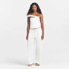 COTTON JERSEY ASYMMETRICAL TOP | MARBLE ON A MODEL FRONT VIEW @ | FOCUS: 0.0, 1.0, 0.9