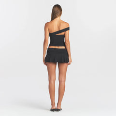 COTTON JERSEY ASYMMETRICAL TUBE TOP | SOOT ON A MODEL BACK VIEW @ | FOCUS: 0.0, 1.0, 0.9