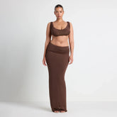 VETTESE X SKIMS SHEER MODAL DRAPED BRALETTE | COCOA ON A MODEL FRONT VIEW | FOCUS: 0.0, 1.0, 0.9
