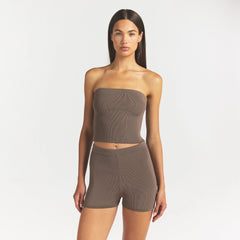 REFINED KNIT TUBE TOP | AMETHYST ON A MODEL FRONT VIEW @ | FOCUS: 0.0, 1.0, 0.9