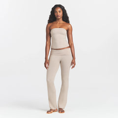 COTTON JERSEY TUBE TOP | STONE ON A MODEL FRONT VIEW @ | FOCUS: 0.0, 1.0, 0.9