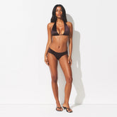 SATIN SWIM HALTER BIKINI TOP | PHOENIX ON A MODEL FRONT VIEW