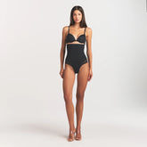 POWER MESH SHAPEWEAR CORE SCULPT HIGH-WAISTED BRIEF | ONYX ON A MODEL FRONT VIEW @