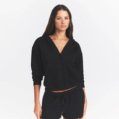 COTTON FLEECE CLASSIC ZIP UP HOODIE | ONYX ON A MODEL FRONT VIEW