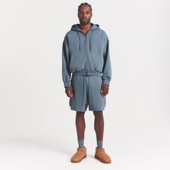 HEAVYWEIGHT FLEECE MENS ZIP UP HOODIE | KYANITE ON A MODEL FRONT VIEW @ | FOCUS: 0.0, 1.0, 0.9