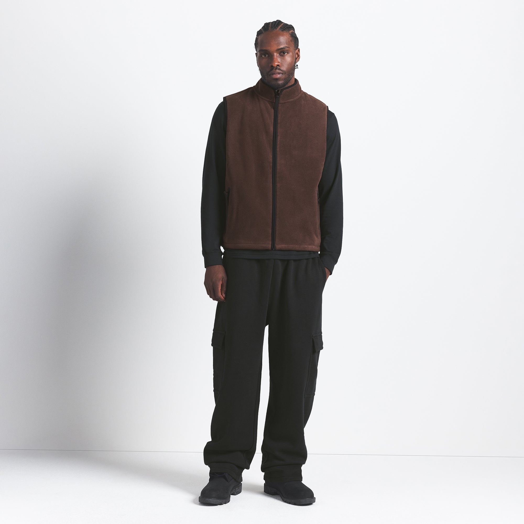 POLAR FLEECE MENS VEST | ESPRESSO ON A MODEL FRONT VIEW @ | FOCUS: 0.0, 1.0, 0.9