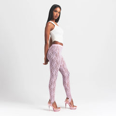 STRETCH LACE STIRRUP LEGGING | BABY PINK ON A MODEL FRONT VIEW @ | FOCUS: 0.0, 1.0, 0.9
