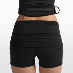 NikeSKIMS MATTE 3" FOLDOVER SHORT | OBSIDIAN ON A MODEL FRONT VIEW @ | FOCUS: 0.0, 1.0, 0.9