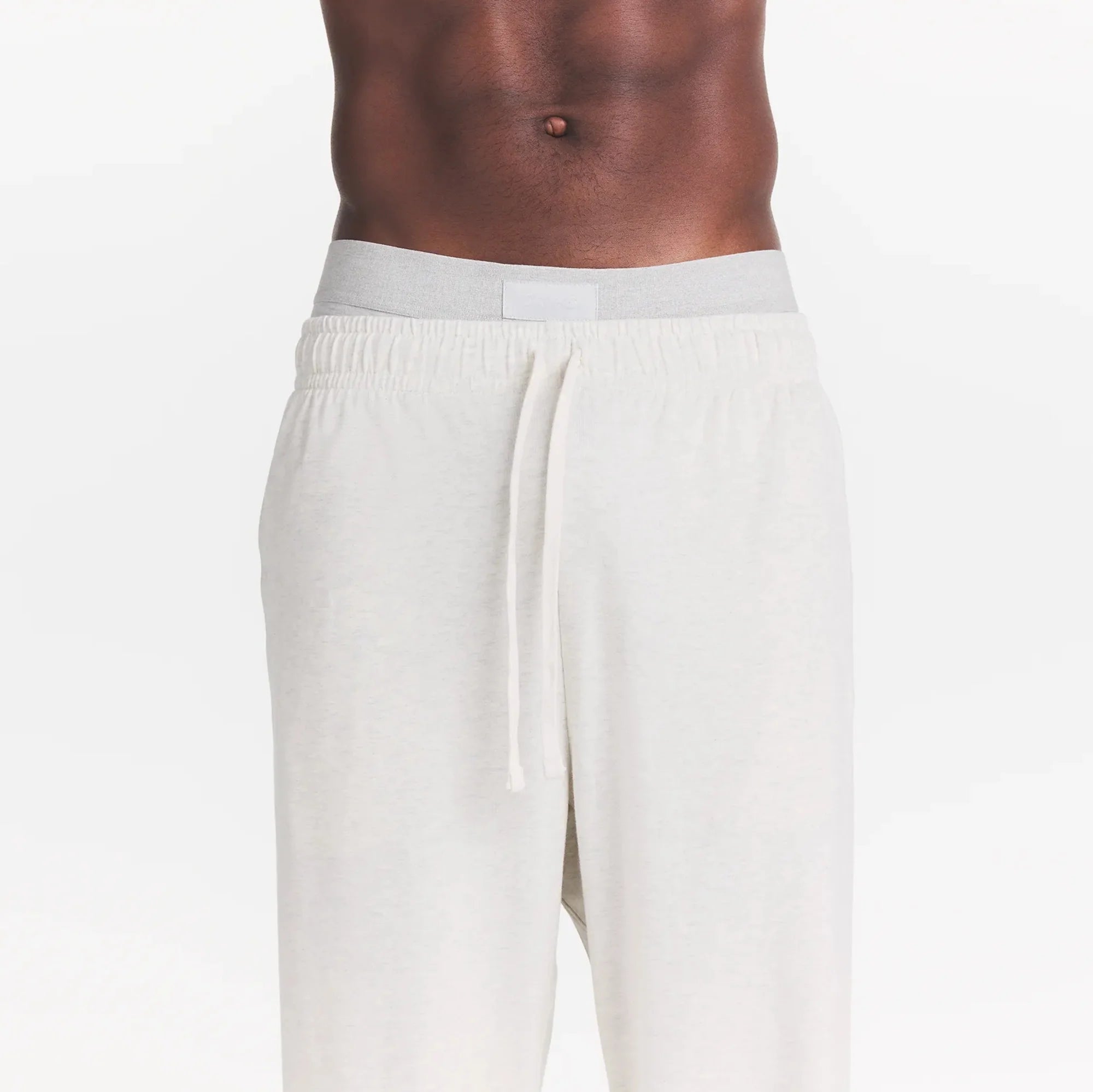 JERSEY LOUNGE MENS RELAXED STRAIGHT LEG PANT | CHALK HEATHER ON A MODEL FRONT VIEW @ | FOCUS: 0.0, 1.0, 0.9