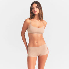 EVERYDAY COTTON SCOOP BRALETTE | CLAY HEATHER ON A MODEL SIDE  VIEW @ | FOCUS: 0.0, 1.0, 0.9