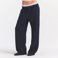 COTTON FLEECE OVERSIZED STRAIGHT LEG PANT | NAVY ON A MODEL SIDE VIEW @ | FOCUS: 0.0, 1.0, 0.9