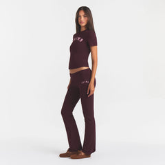 COTTON JERSEY LOGO FOLDOVER PANT | CURRANT ARCHED SKIMS PLAID ON A MODEL | FOCUS: 0.0, 1.0, 0.9